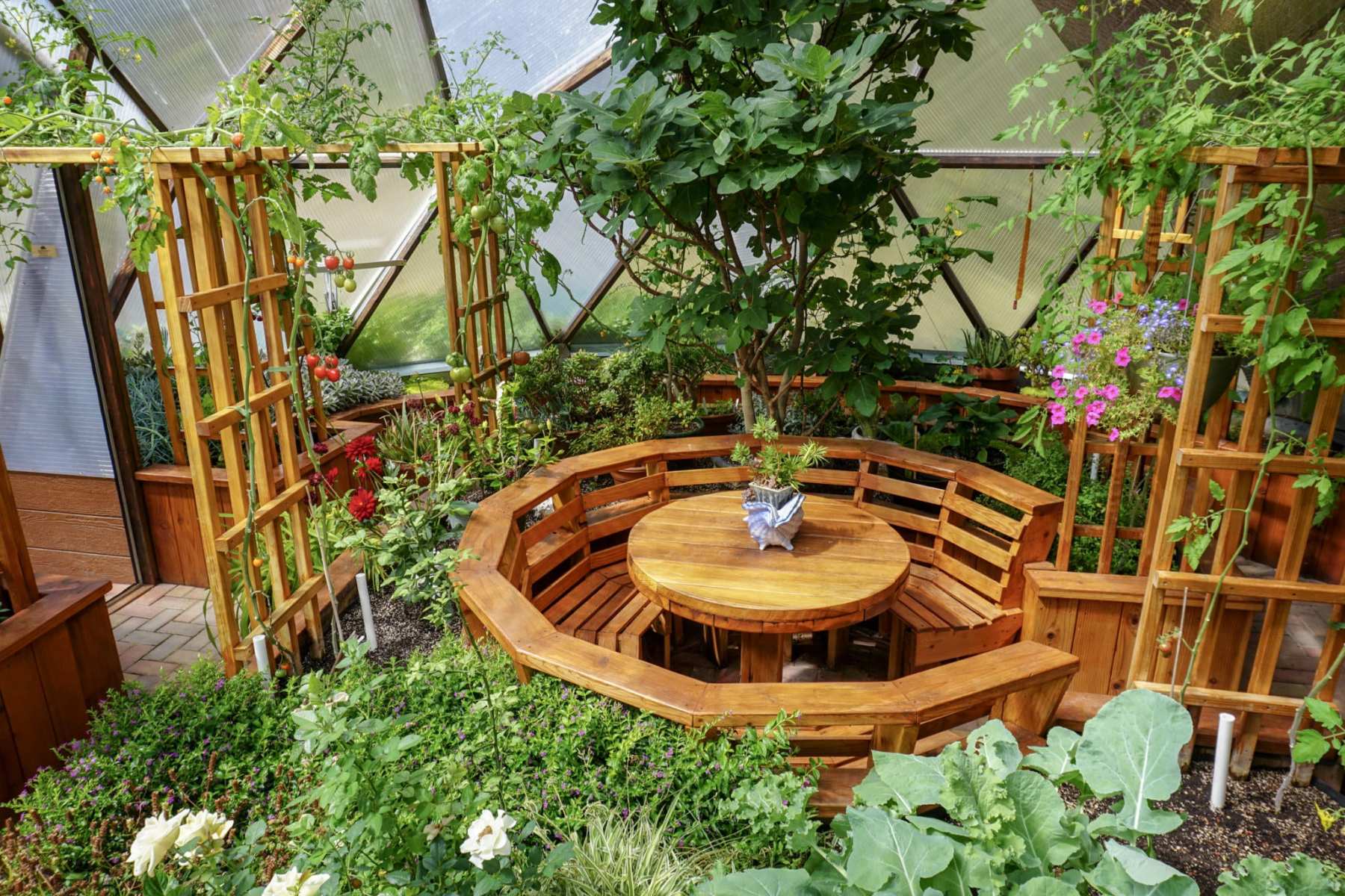 Beautiful table inside Growing Dome Greenhouse