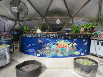 Water Tank Art in Growing Dome Greenhouse