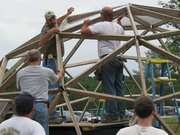 FARjaydome2P061310jpg - Growing Spaces Greenhouses people building a geodesic dome greenhouse