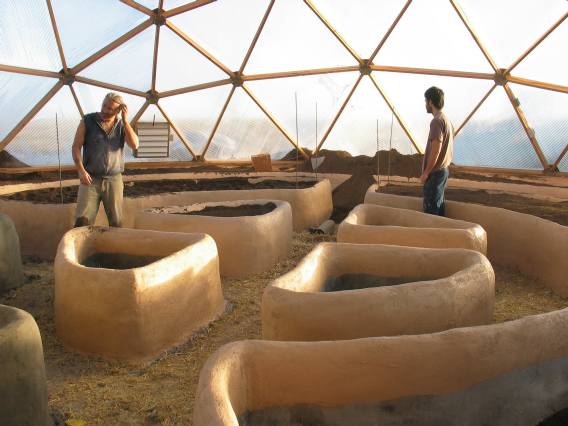 raised garden beds in the 42' growing dome greenhouse