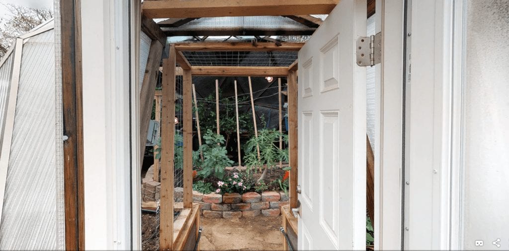 Looking into a Growing Dome Greenhouse through doorway