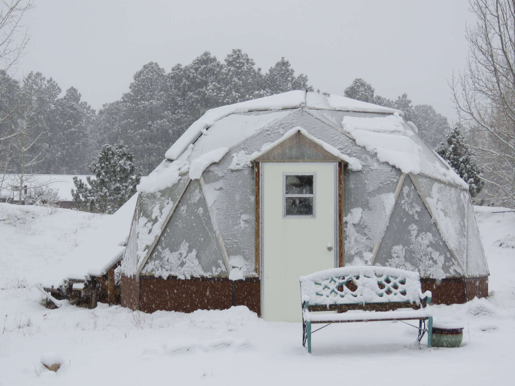 Snow covered Growing Dome greenhouse