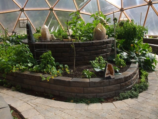 multi-level planting beds in Growing Dome Greenhouse