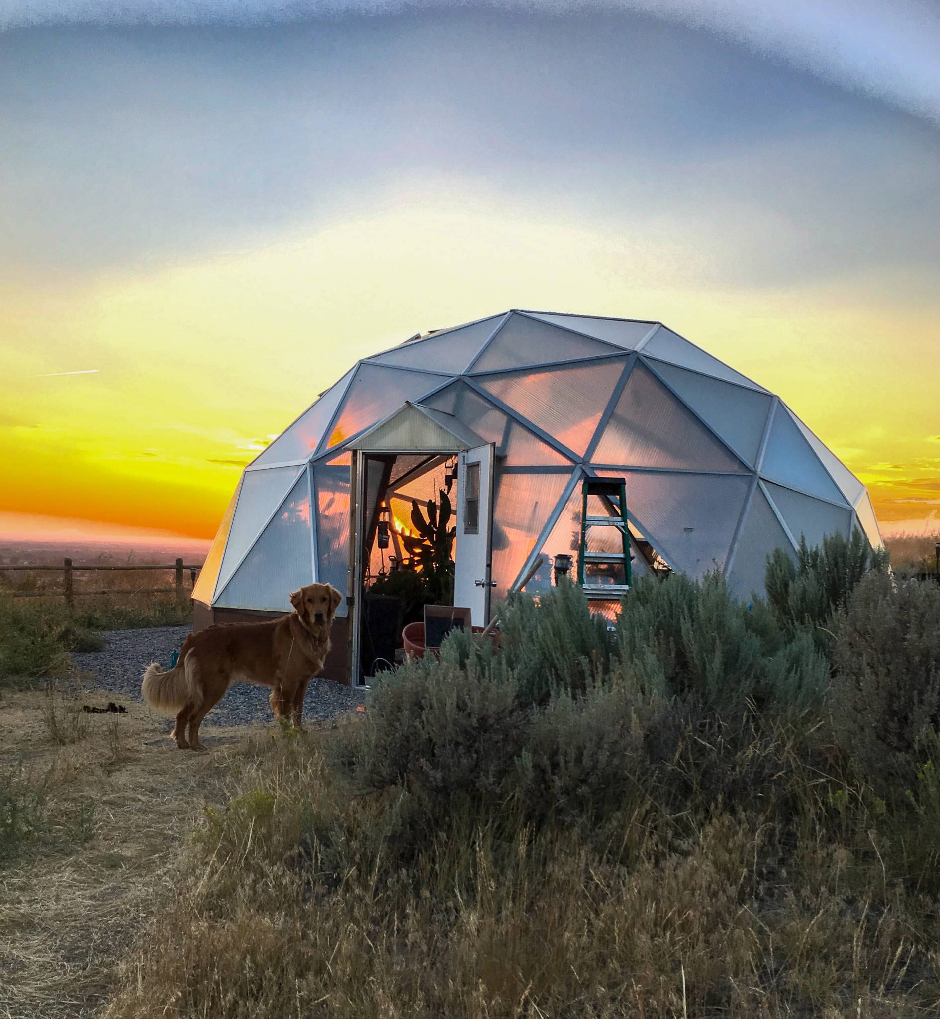 22' Dome at Sunset - Growing Spaces Greenhouses 22' Dome at Sunset