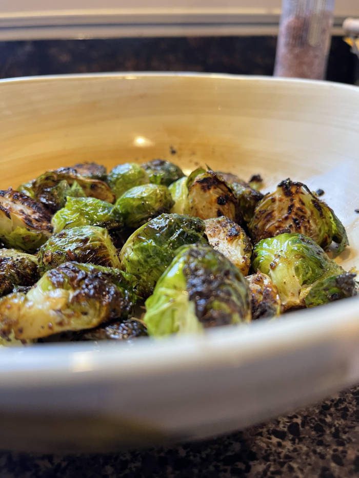 Finished-Brussel-Sprouts - Growing Spaces Greenhouses Roasted Brussels Sprouts with a Balsamic Glaze