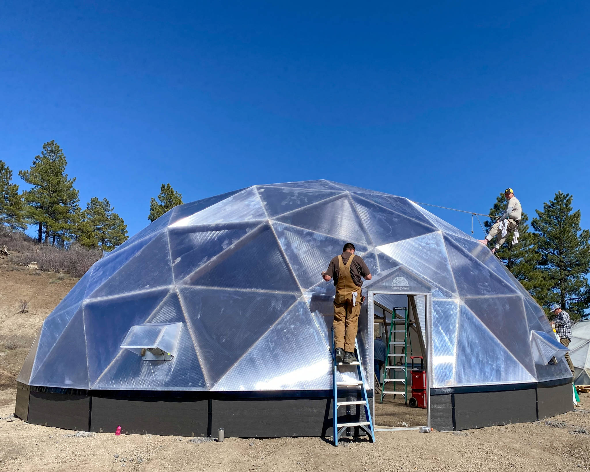New 42' Grow Dome - Growing Spaces Greenhouses constructing a 42' growing dome at Growing Spaces headquarters