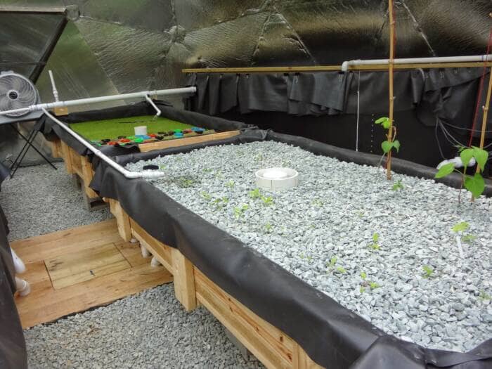 Aquaponics-Beds-in-Growing-Dome-Greenhouse - Growing Spaces Greenhouses Aquaponics Beds in Growing Dome Greenhouse