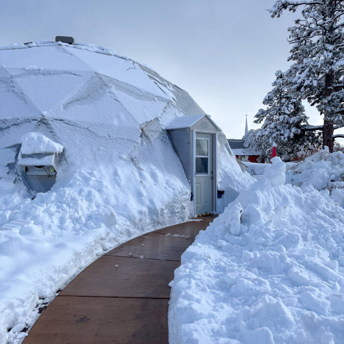 42 foot Growing Dome covered in snow during winter