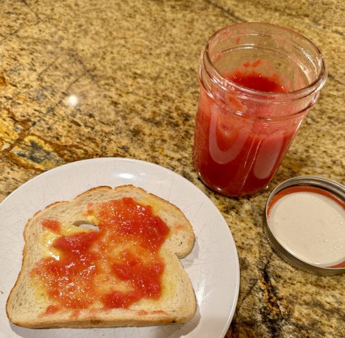 guava jam and butter on sourdough toast