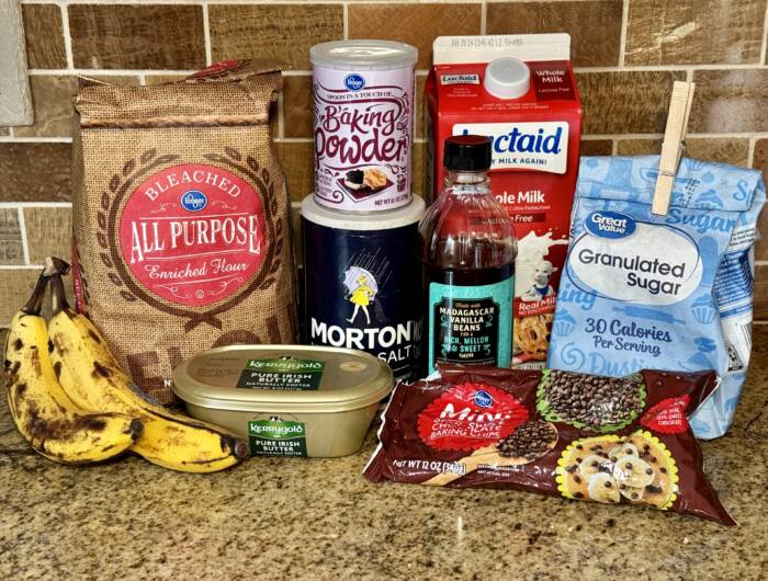 ingredients for chocolate chip banana pancakes