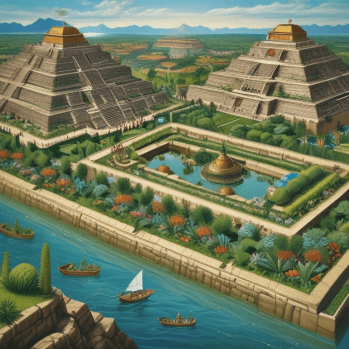 TenochtitlanDrawing - Growing Spaces Greenhouses AI Generated image of the ancient Aztec city of Tenochtitlan