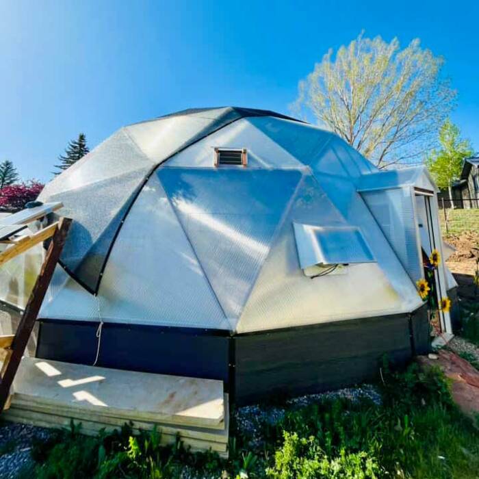 outside view of a growing dome with pollinator window installed