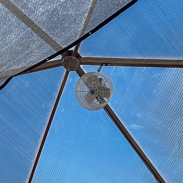 IMG_8129 - Growing Spaces Greenhouses Electric 20" horizontal air flow fan in a 33' Growing Dome