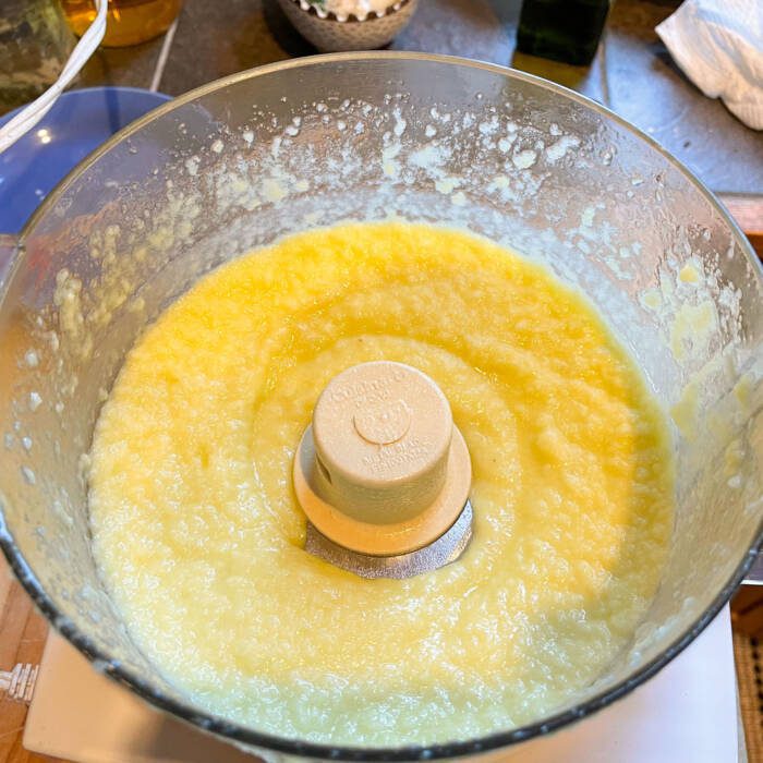 garlic toum sauce blended in a food processor