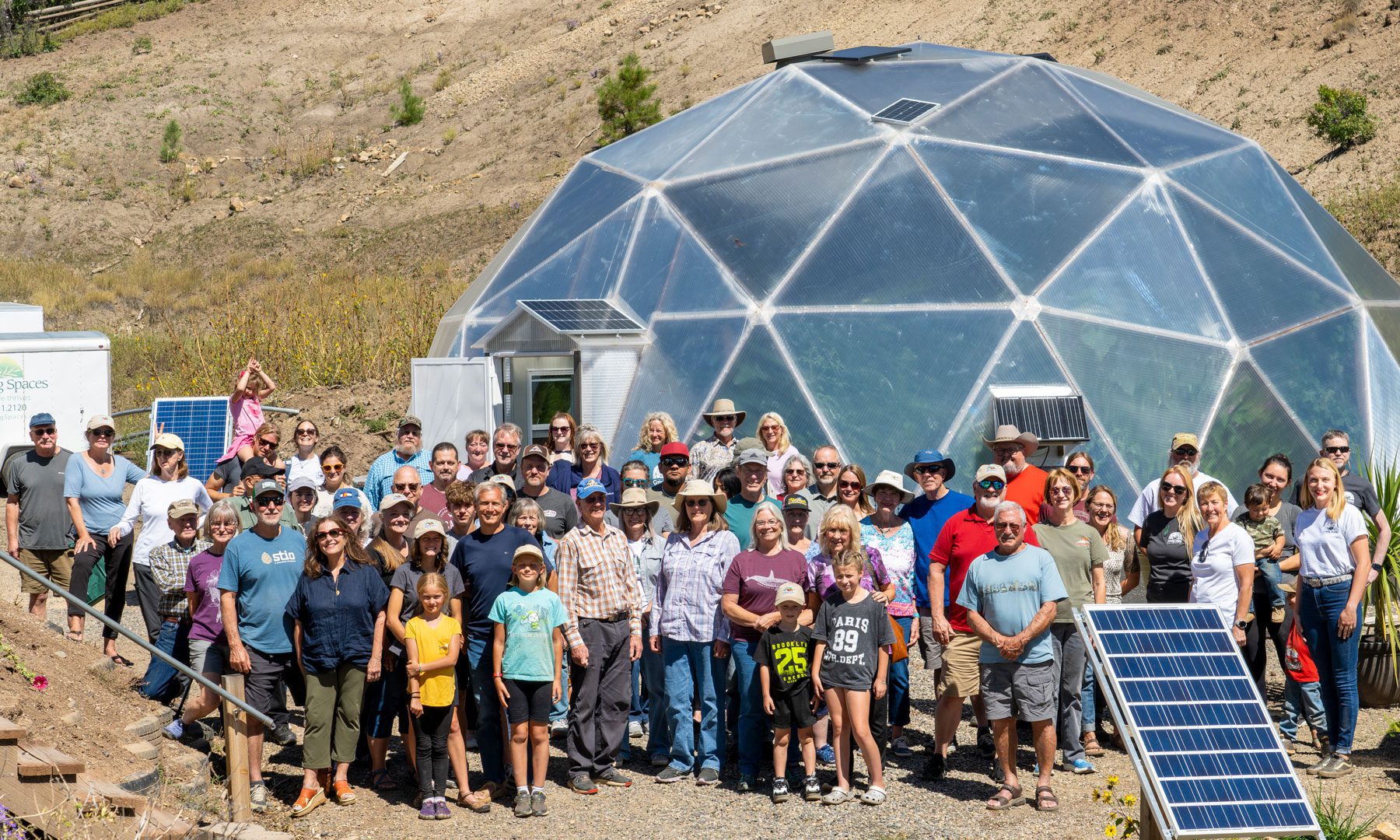 group_picture_customer_appreciation_event - Growing Spaces Greenhouses customer group photo in front of the new 33' Growing Dome at the Customer Appreciation Event 2024